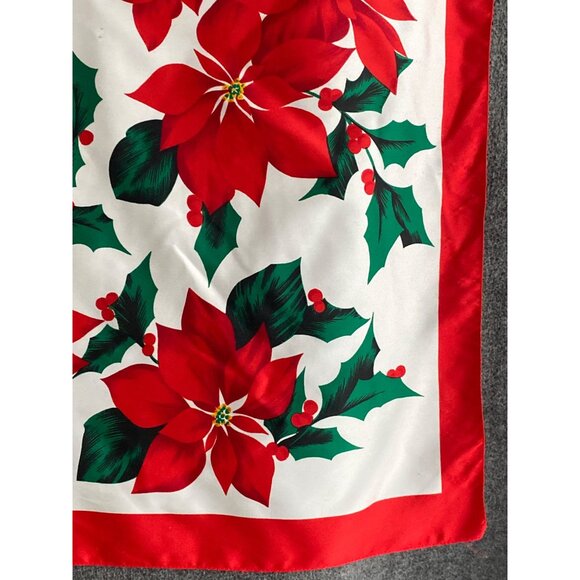 VTG Poinsetta Christmas Holiday Scarf Italy  Art Craft Remnant AS IS - Picture 4 of 12